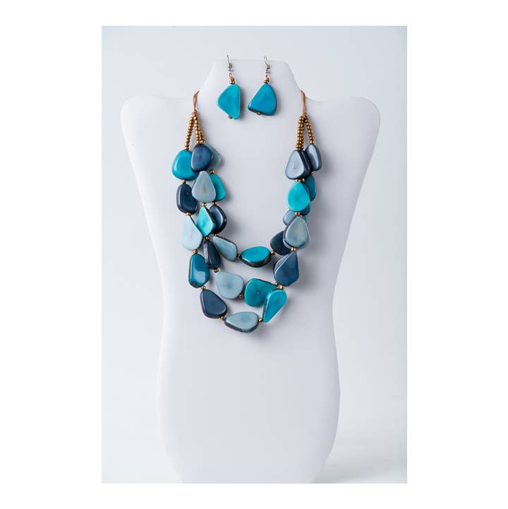 TaguArtsy - Wholesale Jewelry Set - Zaley Three Stranded Organic Tagua Necklace and Earrings29