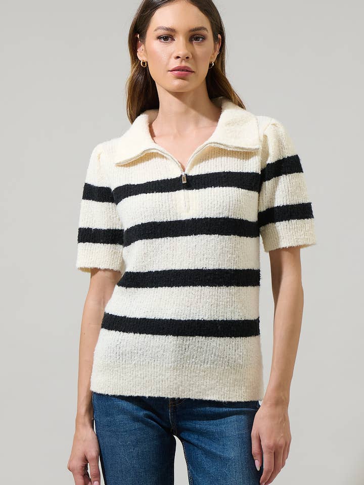 Elinor Striped Short Sleeve Sweater Top for wholesale by Sugarlips