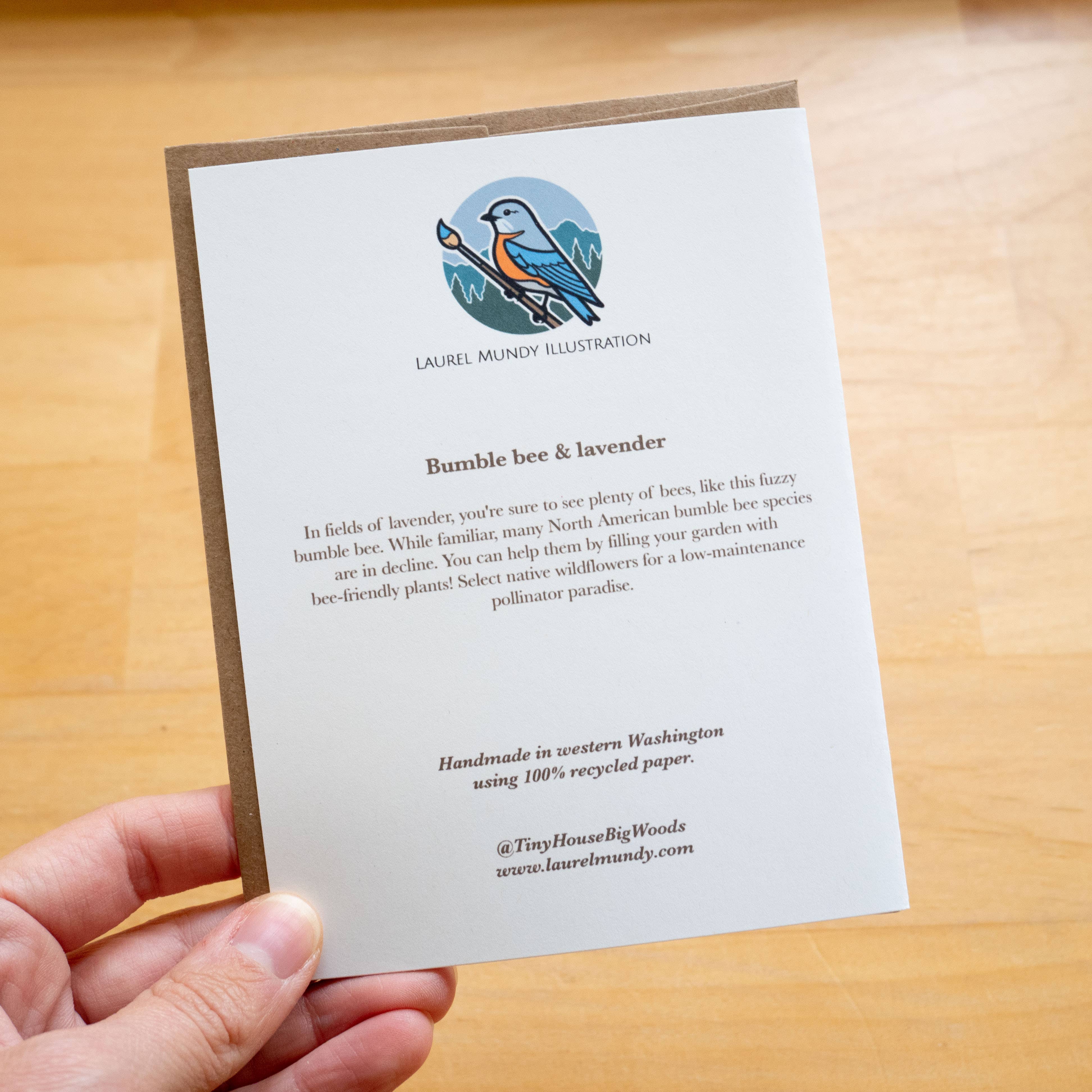 Laurel Mundy Illustration - Wholesale Everyday Greeting Card - Bumble Bee at Lavender Greeting Card 100% Recycled Paper2