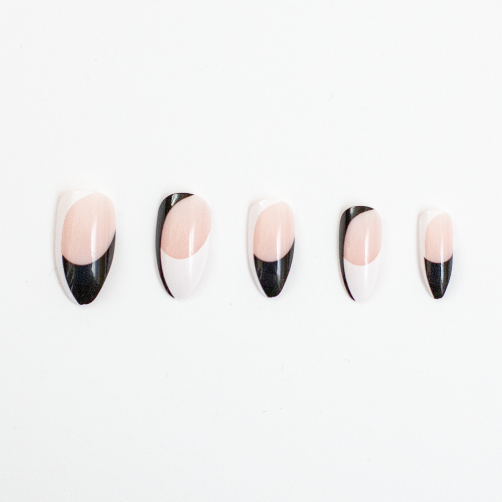 Ivy & Ash - Wholesale Press-On/Fake Nails - Black & White | Neutral Bold Swirl Tip Almond Press-On Nails2