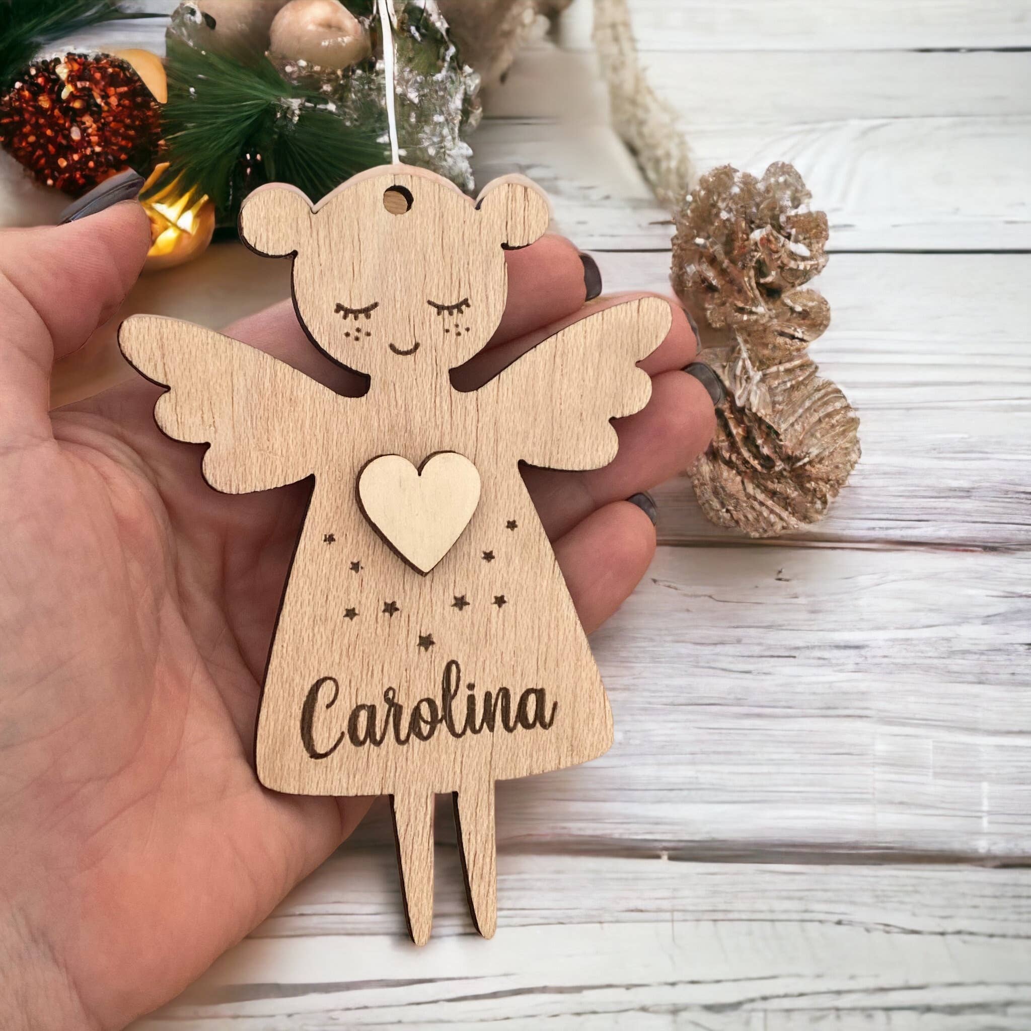 BeGenuine - Wholesale Ornament - Angel Wooden Ornament Personalized with Name Girl Keepsake 1