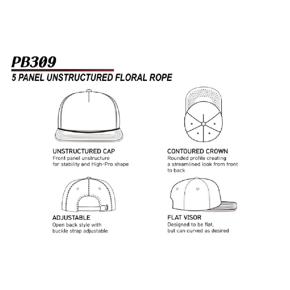 DOBBI - Wholesale Flat Brim Cap - Unisex - CAMBRIDGE 5 PANEL UNSTRUCTURED FLORAL ROPE HAT2