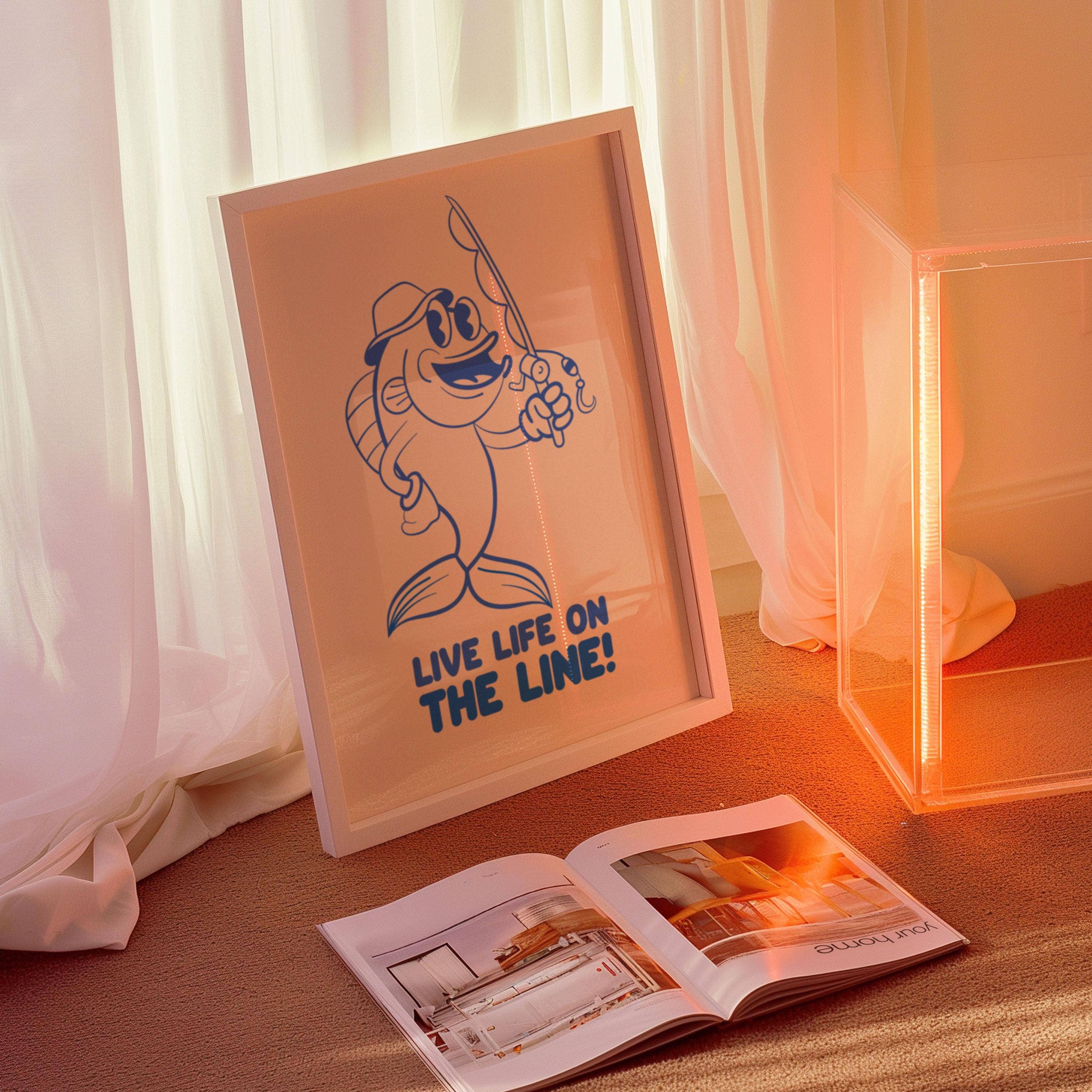 Hound & Fox Print Co – wholesale Art print – Retro Fishing Cartoon Art Print: Funny Angler Illustration1