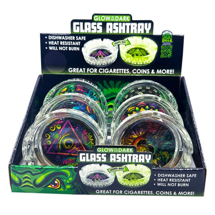 Novelty Brands - Wholesale Ashtray - Smokezilla Glass Glow In Dark Ashtray Assortment - 6/Display3