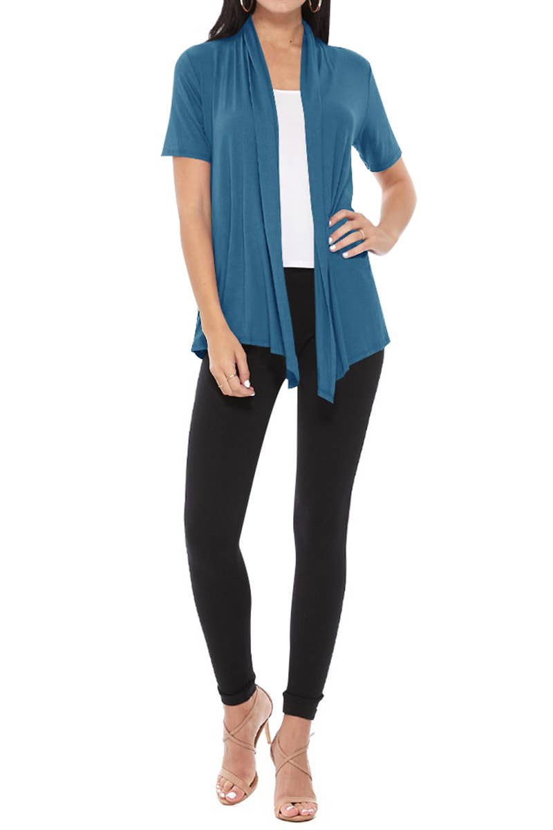 MOA COLLECTION - Wholesale Cardigan - Women's - Women's Casual Short Sleeve Draped Open Front Solid Cardigan75