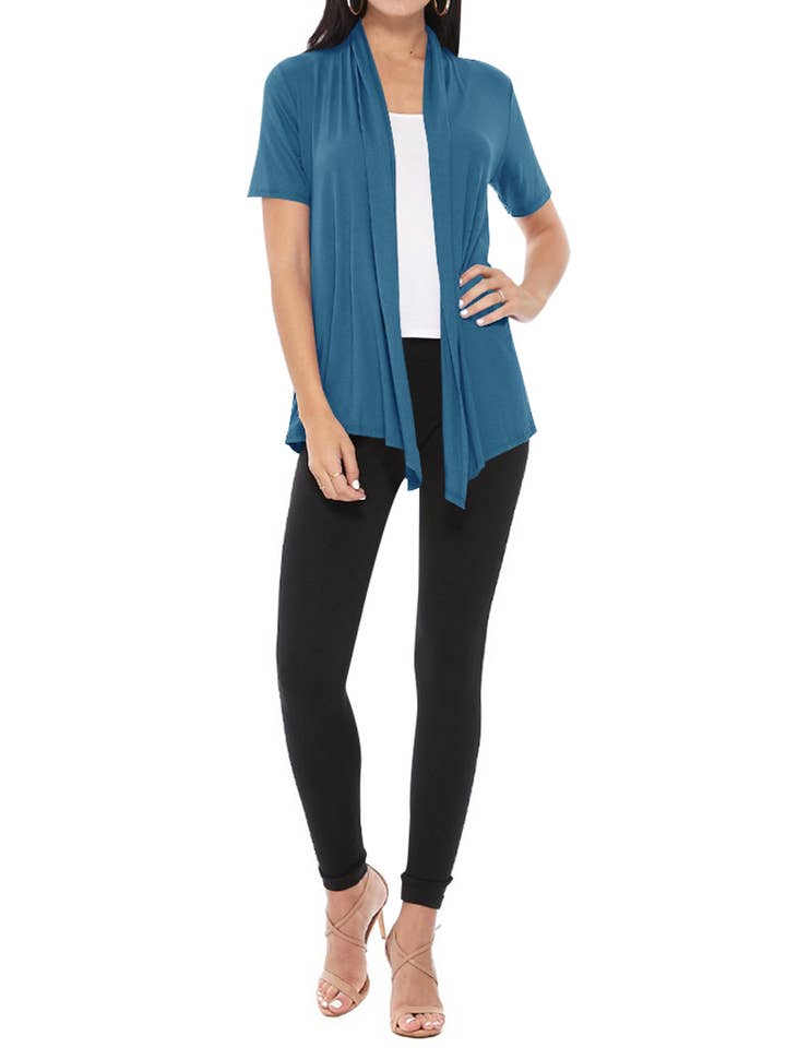 MOA COLLECTION - Wholesale Cardigan - Women's - Women's Casual Short Sleeve Draped Open Front Solid Cardigan75