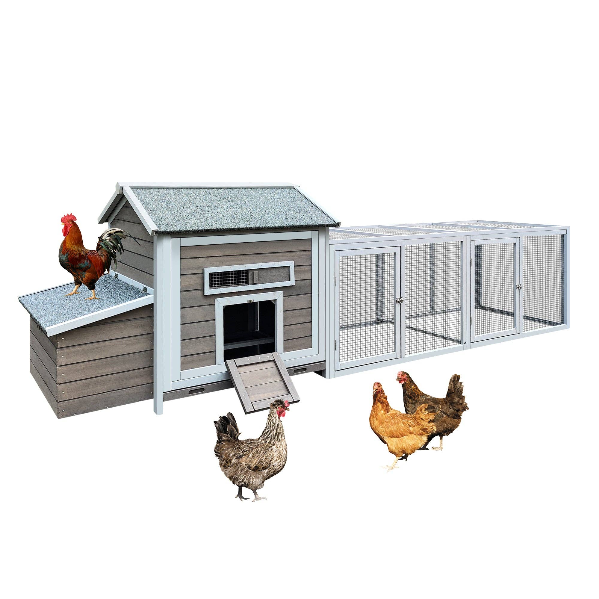 39F Inc. - Wholesale Outdoor Ornament/Decor - 118in Outdoor Wooden Chicken Coop with Nesting Box, Gray2