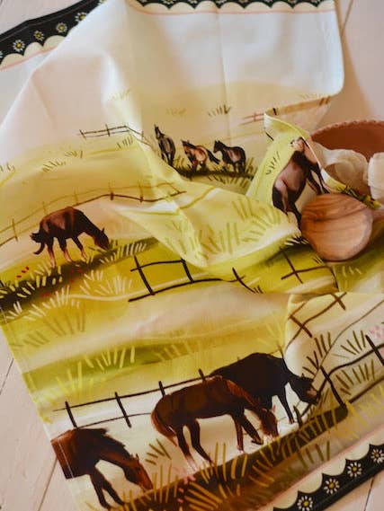 Grazing Pasture: Western Kitchen Tea Towel for wholesale by Tirzah Lane Art