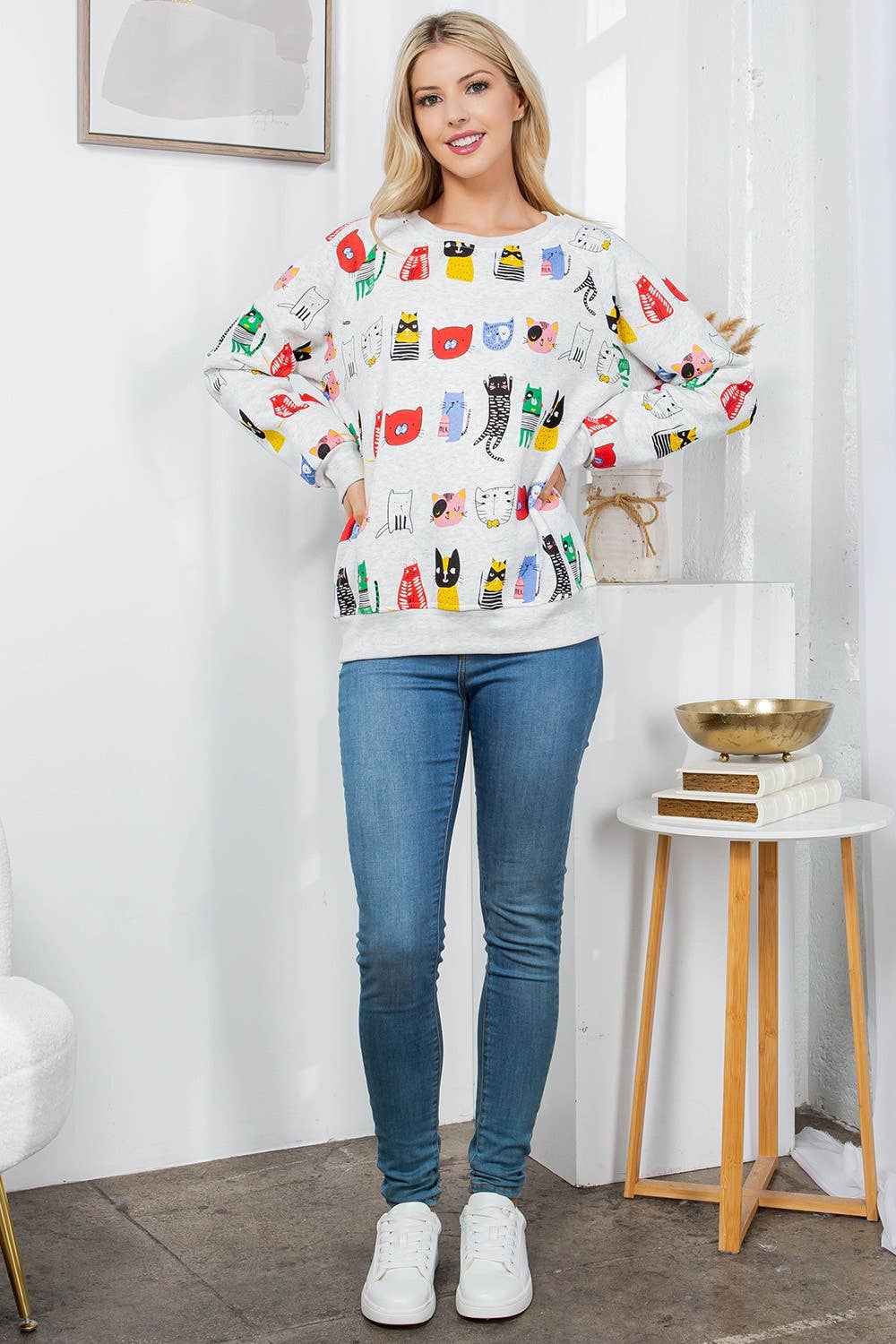LA Soul - Wholesale Sweatshirt - Women's - Colorful Cat Fleece Sweatshirt3