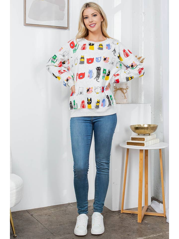 LA Soul - Wholesale Sweatshirt - Women's - Colorful Cat Fleece Sweatshirt3