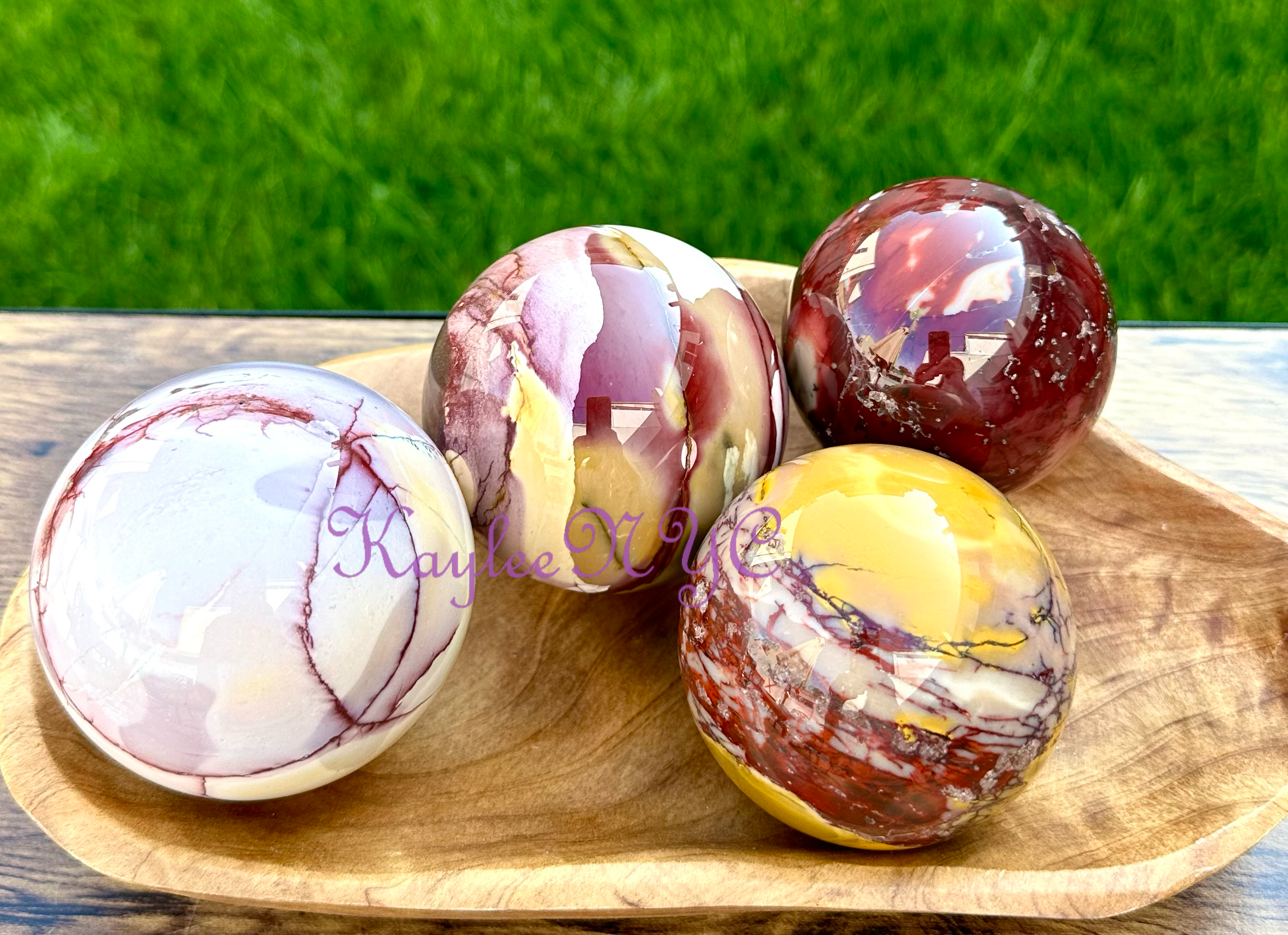 KayleeNYC - Wholesale Spiritual Stone/Crystal - 4 pcs Natural Mookaite Sphere 3.8-4lbs Crystal Healing3