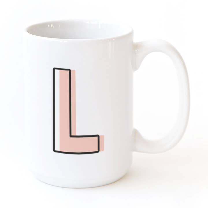 Candy Pop Monogram Initial L Mug à café en porcelaine en céramique pour la vente par The Cotton & Canvas Co.