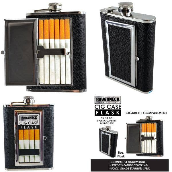 St. Louis Wholesale LLC - Wholesale Flask - Roughneck Tactical - 6OZ Stainless Steel Flask With Cig Case