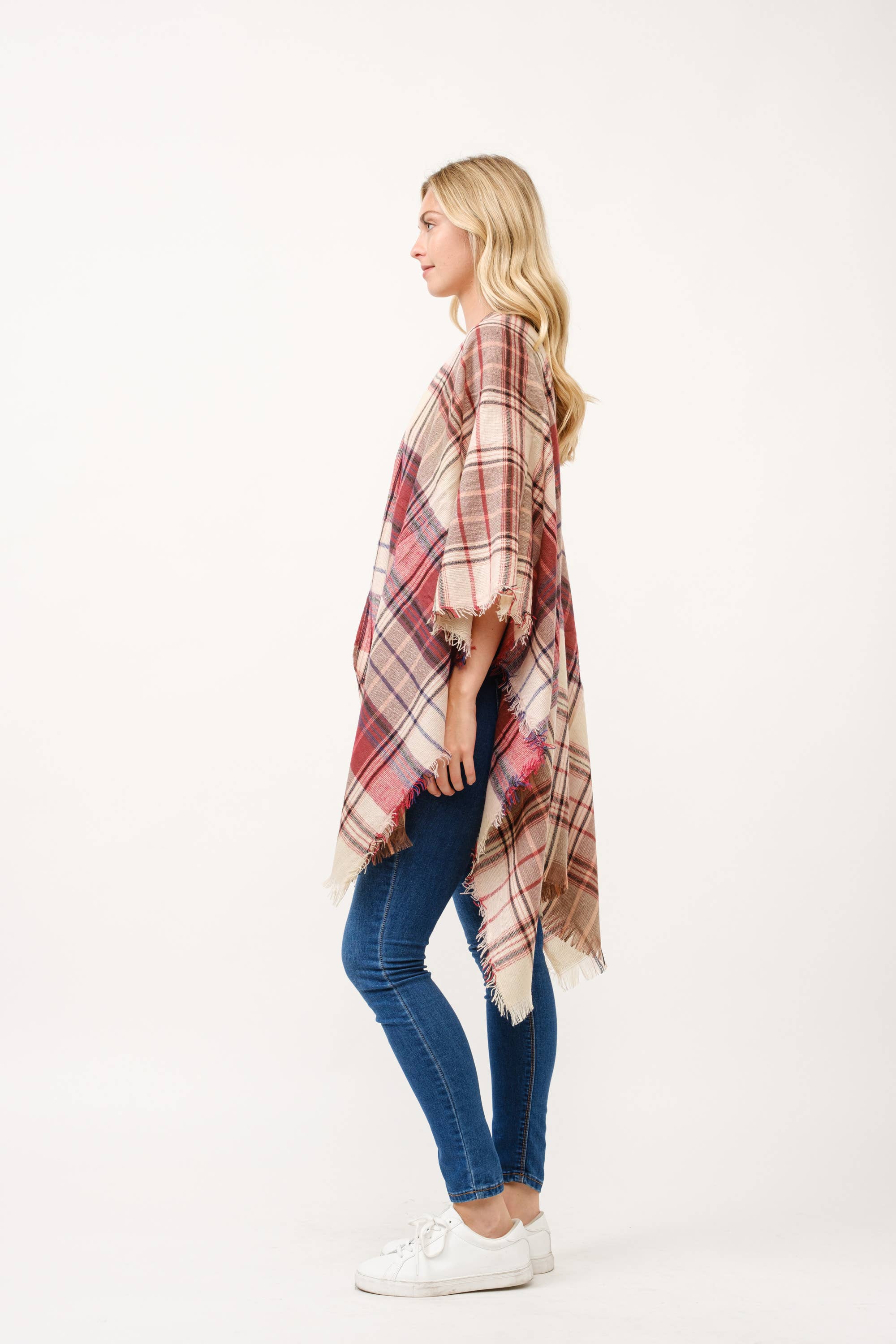 Raj Trading & Imports (USA) Inc. - Wholesale Kimono - Women's - Autumn Plaid Fringe Poncho Kimono Ruana5