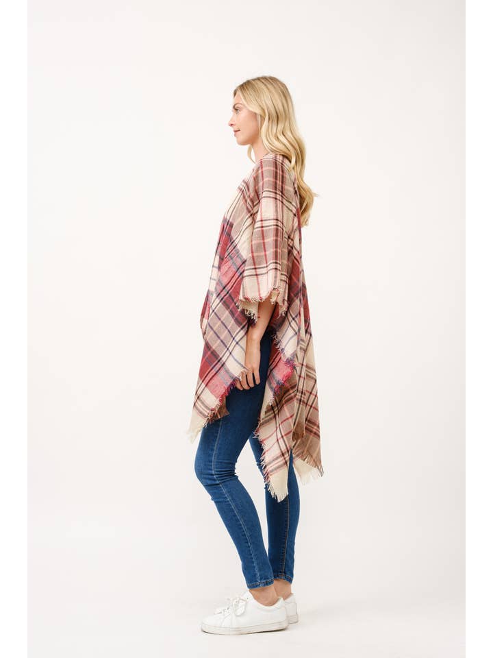 Raj Trading & Imports (USA) Inc. - Wholesale Kimono - Women's - Autumn Plaid Fringe Poncho Kimono Ruana5