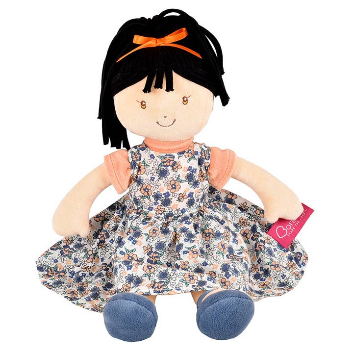 Tammy Lu Black hair with Blue Print Dress for wholesale by Tikiri Toys LLC
