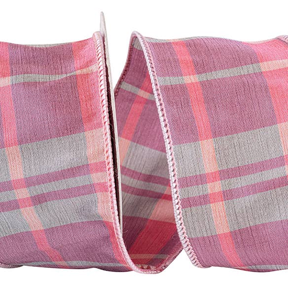 Plaid Pink Dusk Grand Wired Edge, Pink, 2-1/2 In, 10 Yards for wholesale by RELIANT RIBBON