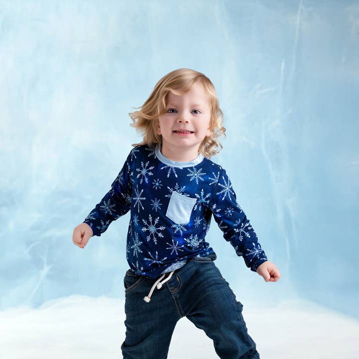 Icy Snowflakes | Bamboo Toddler & Kids Pocket T-Shirt for wholesale by Little Popp Crew