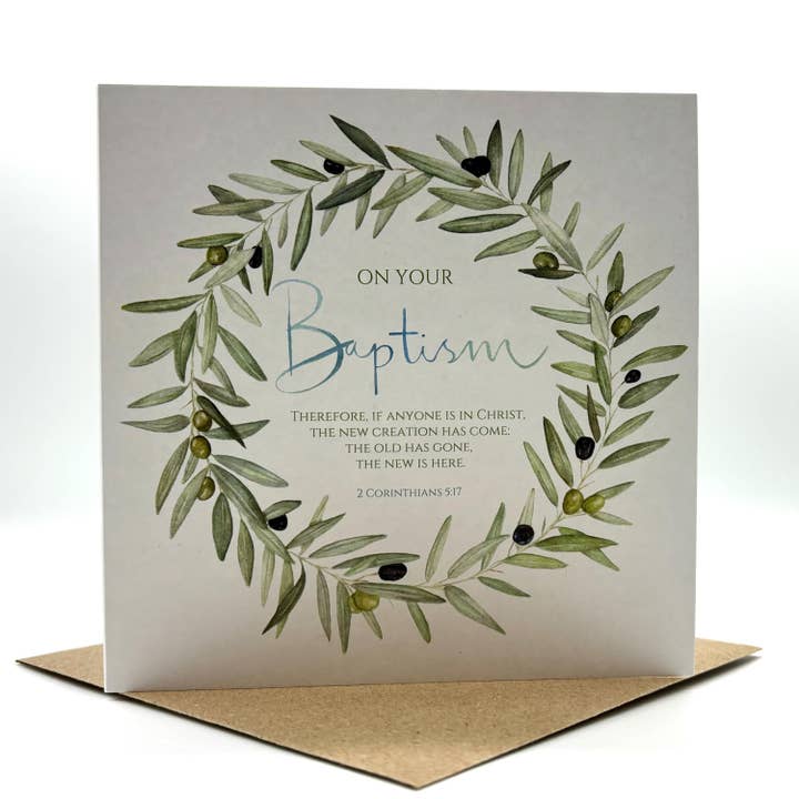 Baptism Olive Wreath Card for wholesale by Forget-me-not Christian Cards