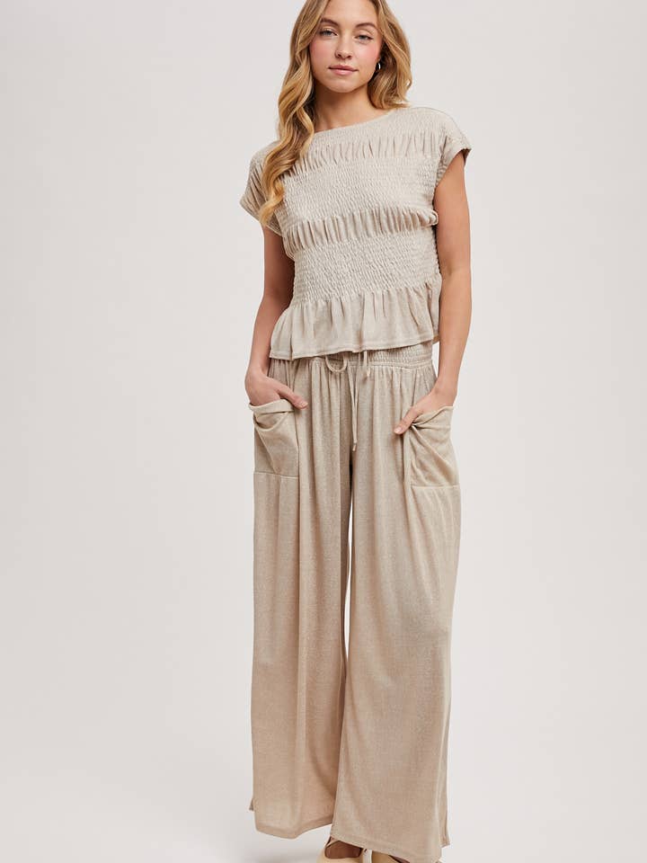 Bluivy - Wholesale Top & Pant Set (NOT Loungewear) - Women's - RELAXED KNIT SMOCKED TOP AND WIDE PANTS SET