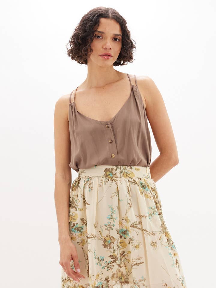 Amira Buttoned Tank Top - Khaki for wholesale by Amelius