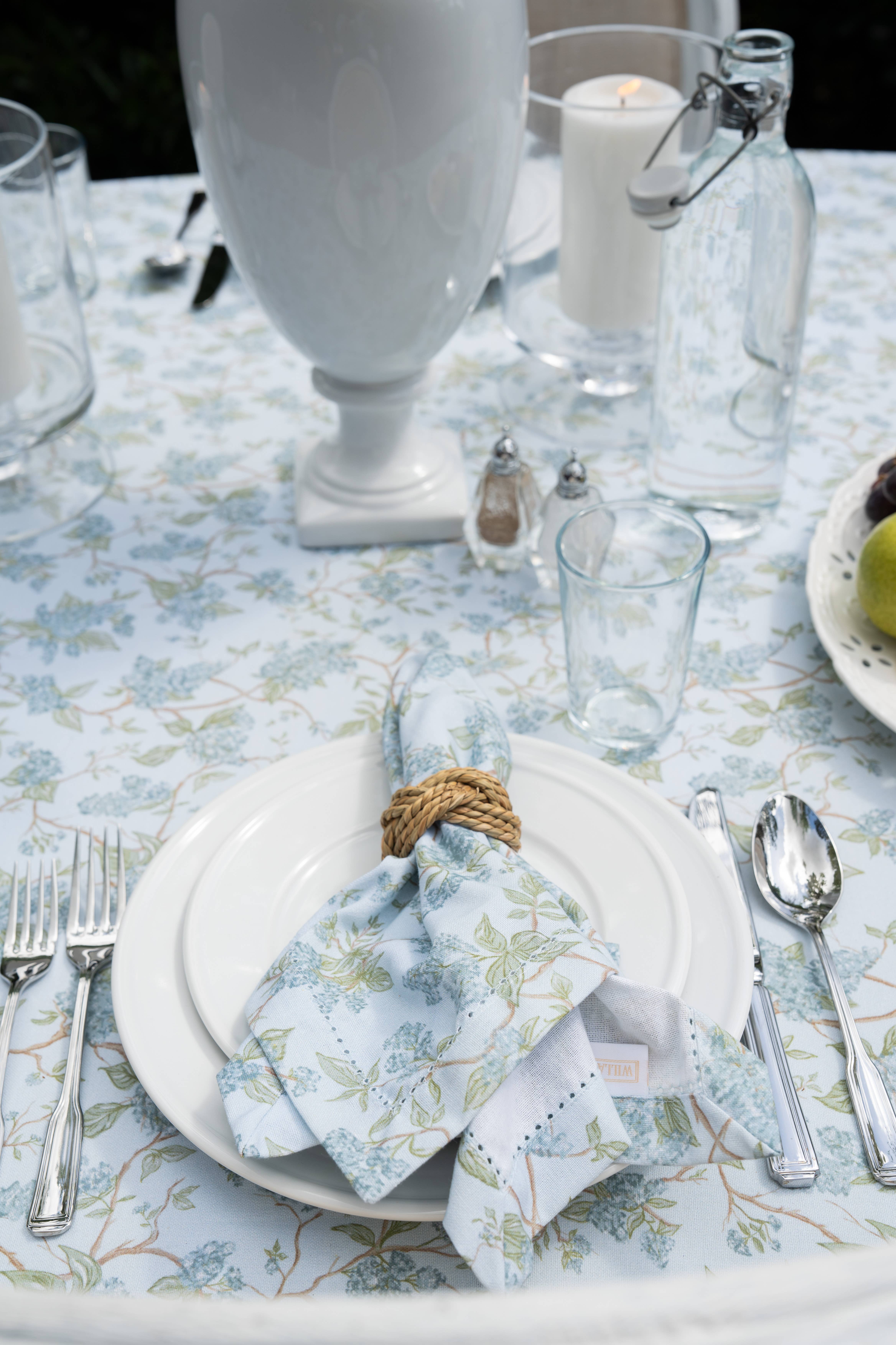 Hyacinth Blue Floral Cotton Tablecloth For Spring and Wedding Table for wholesale on Faire5