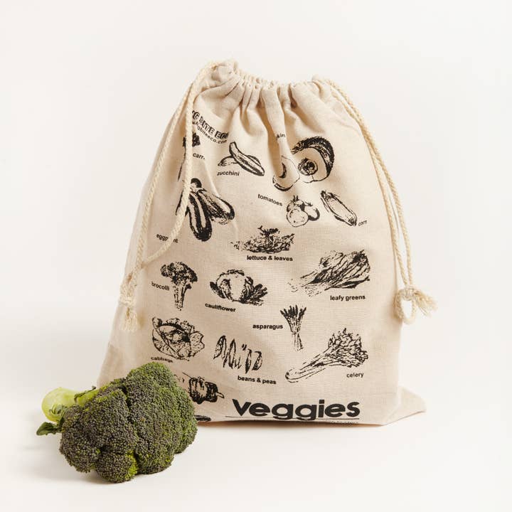 SAC À PRODUITS EN LIN FRUITS + LÉGUMES pour la vente par Big Bite Studios
