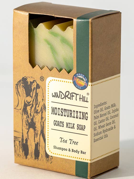 Champú de leche de cabra del árbol del té y barra corporal para venta al por mayor de Windrift Hill Goat Milk Skincare