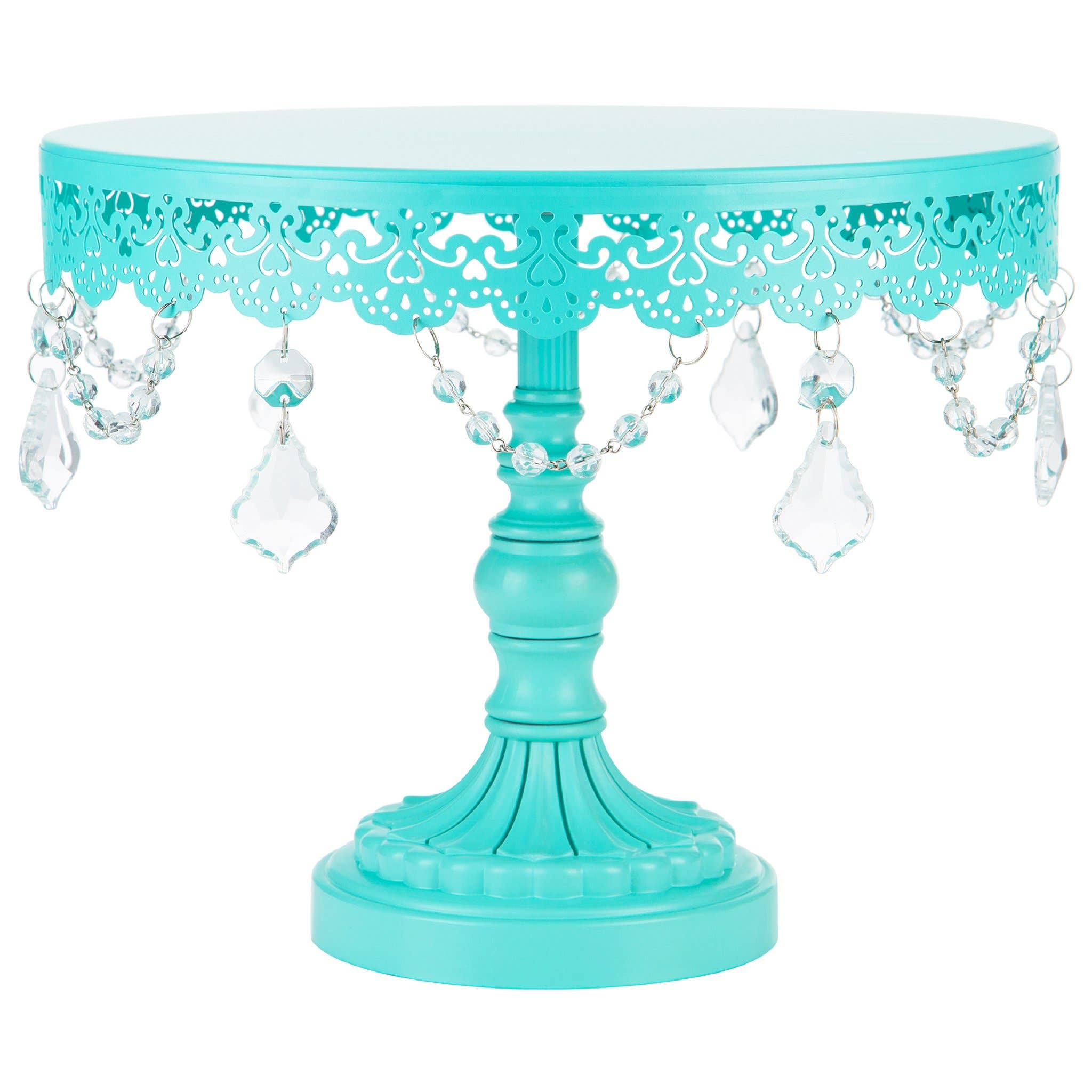 Amalfi Decor - Wholesale Cake Stand - 10 Inch Crystal-Draped Round Metal Cake Stand - Teal0
