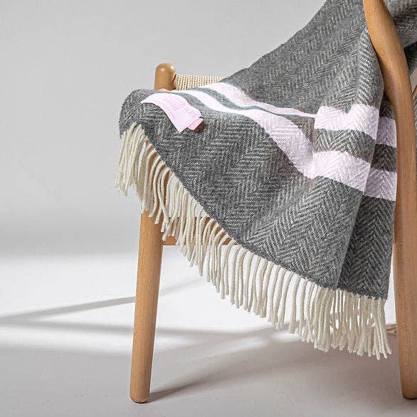 Rathbornes 1488 - Wholesale Throw Blanket - Pink And Grey Cashmere And Merino Throw