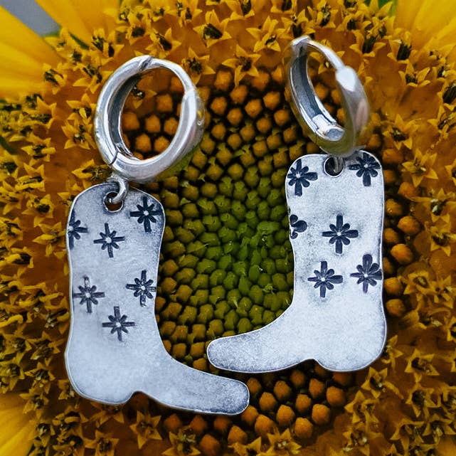 Cowgirl Boot Earrings (Made to ORder) for wholesale by Crooked Trails Silver