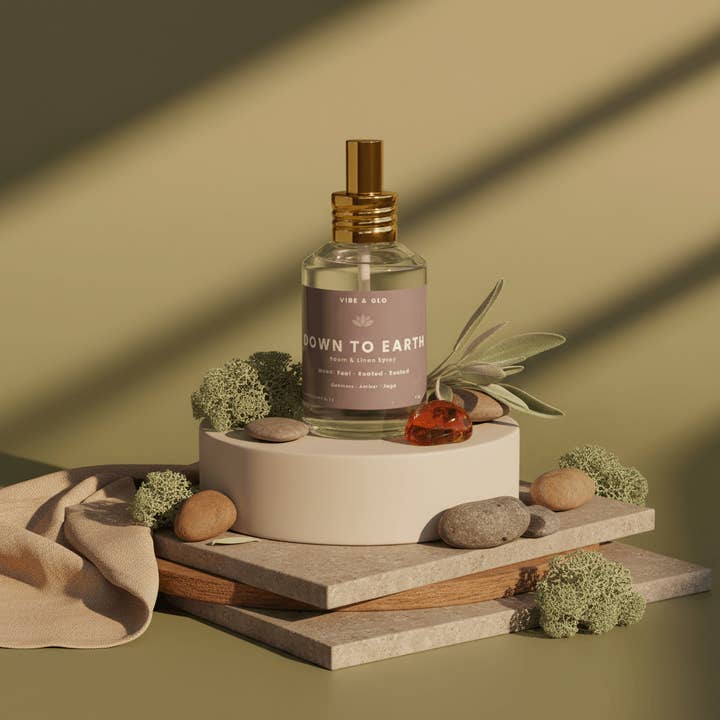 Down to Earth – Amber Sage Room & Linen Spray for wholesale by Vibe & Glo Candle Studio