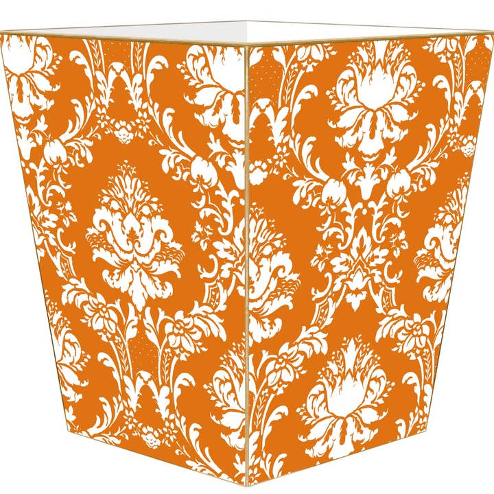 WB2532 - Orange Damask Wastepaper Basket for wholesale by Marye-Kelley