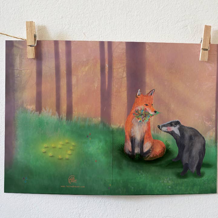 Lotte Drouen - Wholesale Love Card - Greeting card love between fox and badger1