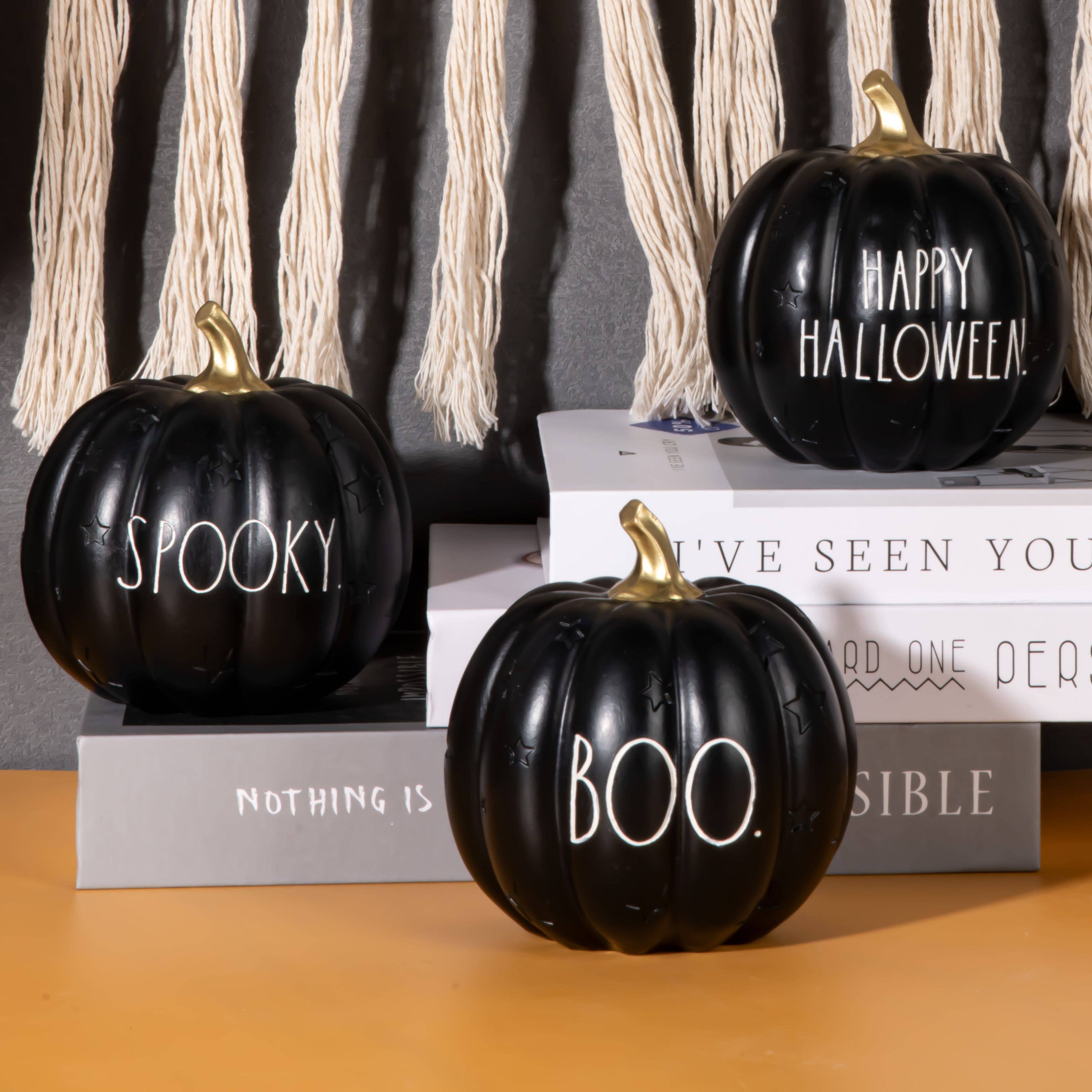 DesignStyles Home - Vendita all'ingrosso Decorazioni da tavolo - Set di 3 piccole zucche nere di Halloween Rae Dunn1