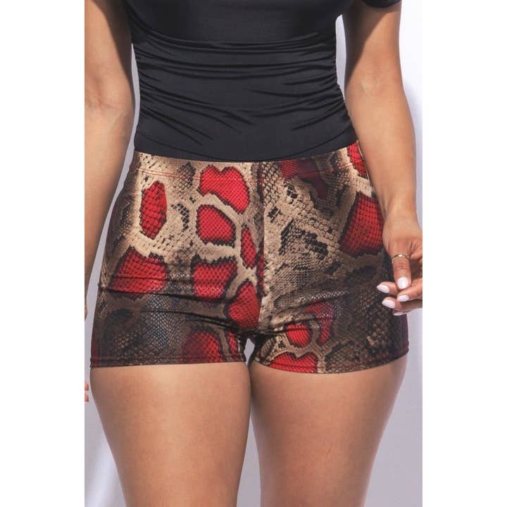 Foiled animal printed highwaisted shorts for wholesale by Black Pearl Clothing