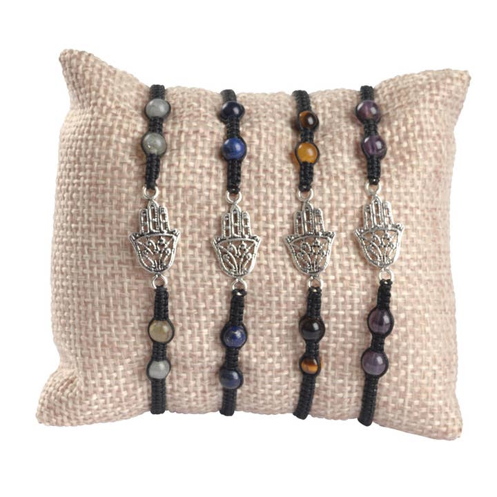 Benjamin International - Wholesale Charm/Dangle Bracelet - Silver Hamsa Pull Tie Bracelet With Beads1