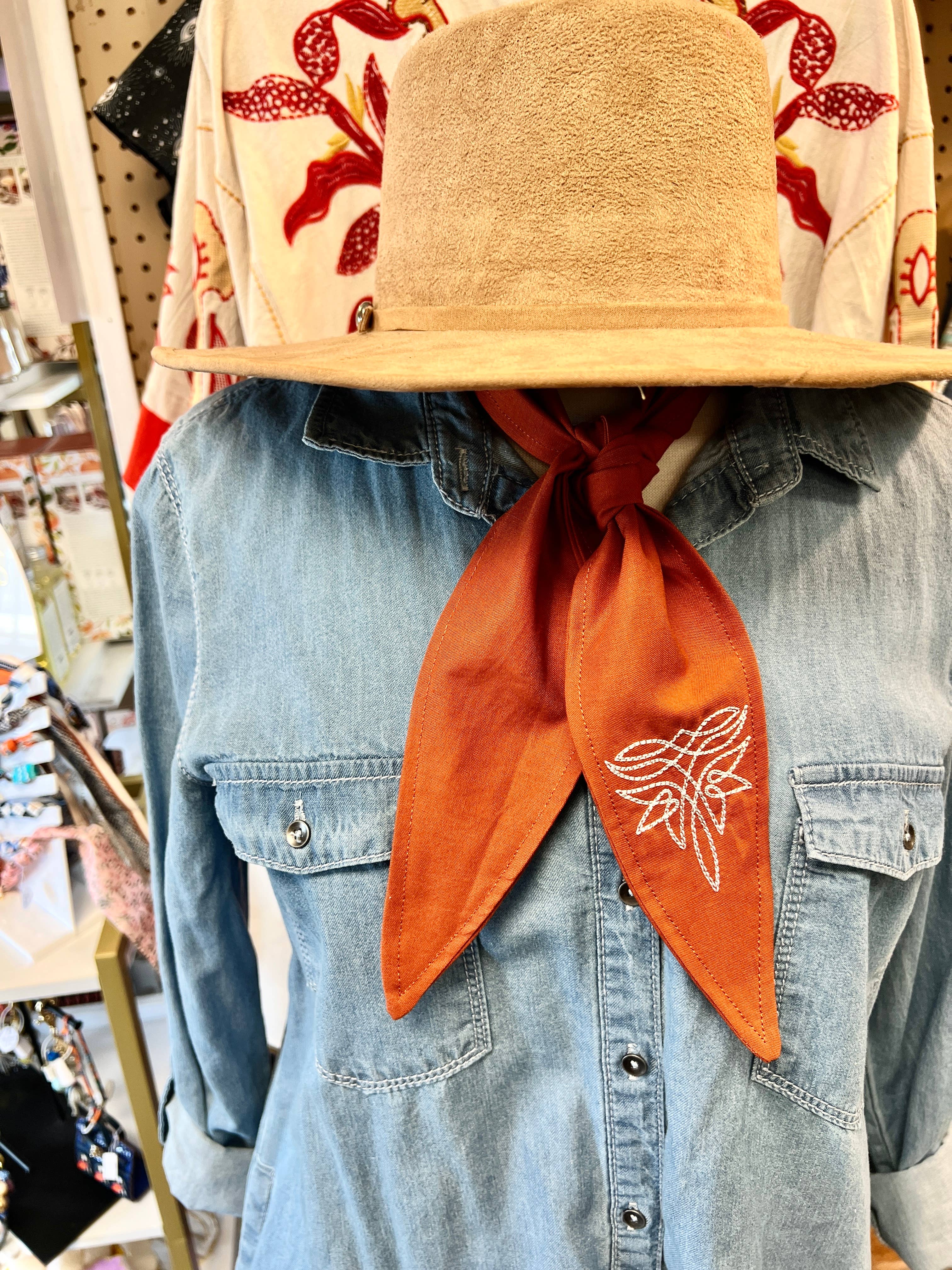 The Funky Soul - Wholesale Scarf - Women's - Western Boot Stitch Embroidered Ascot Scarf, Gifts4