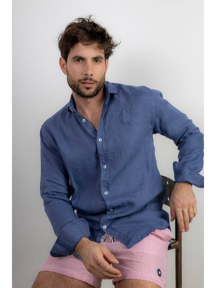 Custi Mikelo - Wholesale Button Down Shirt - Men's - Blue Linen Shirt | Lanzarote