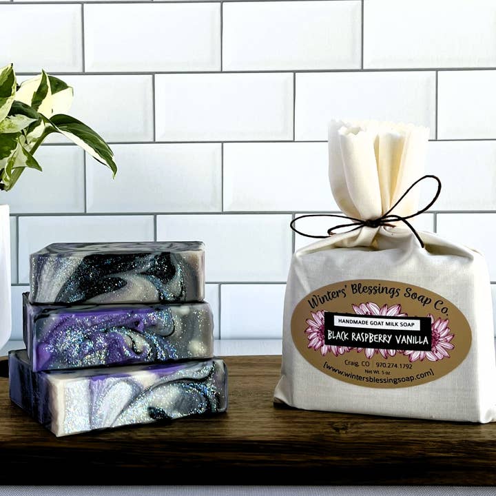Black Raspberry Vanilla Goat Milk Soap for wholesale by Winters’ Blessings Soap Co.
