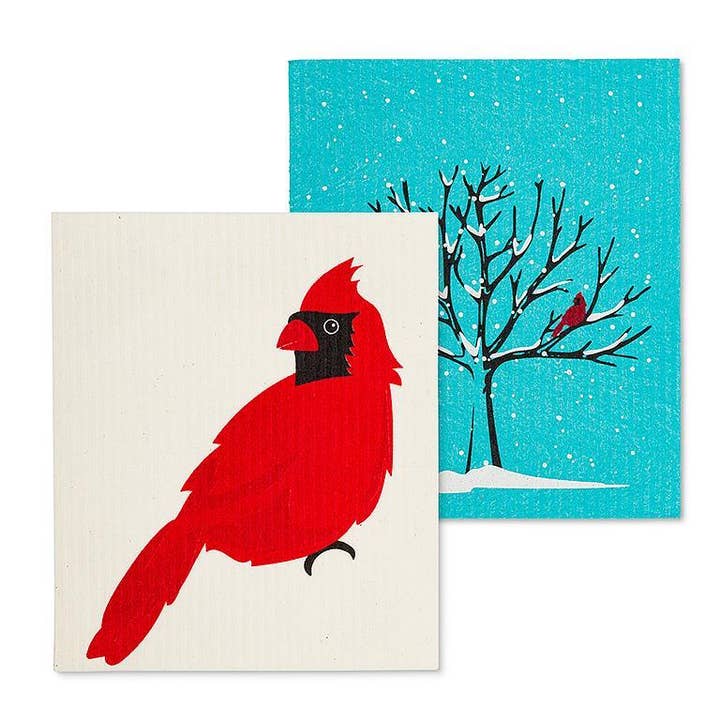 S/2 Cardinal & Tree Dishcloths-6.5x8"L for wholesale by Abbott