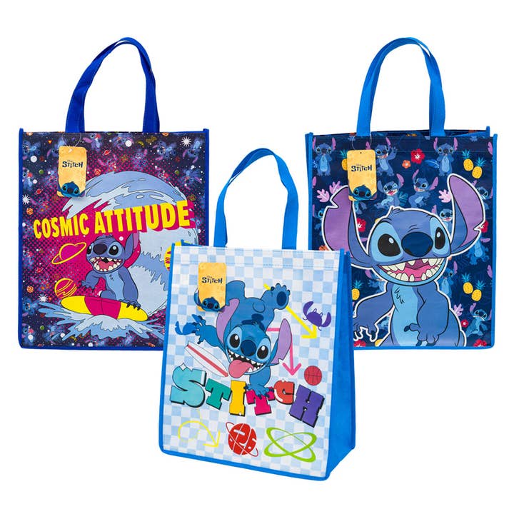 Disney Stitch Reusable Tote Bags 16 in Assorted Colors for wholesale by Deluxe Import Trading