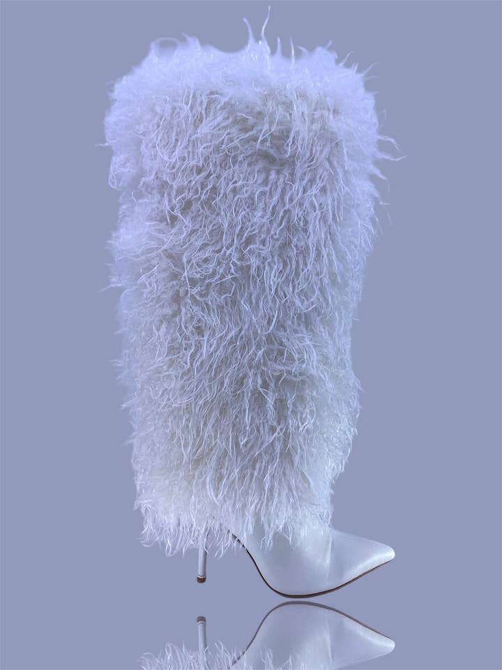 White Women's DEMURE DIAMANTE FAUX FUR BOOT for wholesale on Faire2