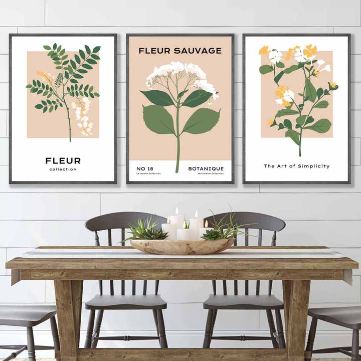 Vintage Yellow Wild Flowers Set of 3 Wall Art Prints for wholesale by Artze Wall Art