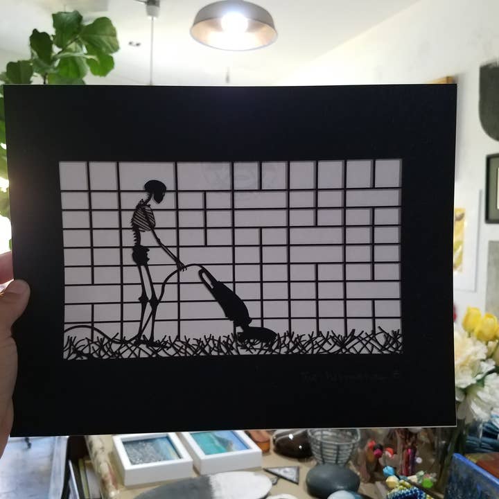 Calavera Vacuuming - laser cut printing for wholesale by two hermanas