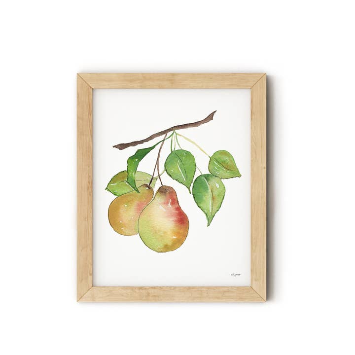 Rama de peras en acuarela, tallo de fruta, arte para pared para venta al por mayor de KelseyMDesigns