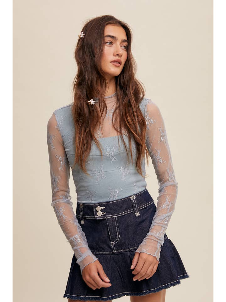 Listicle - Wholesale Blouse - Women's - Sheer Lace Long-Sleeve Top65