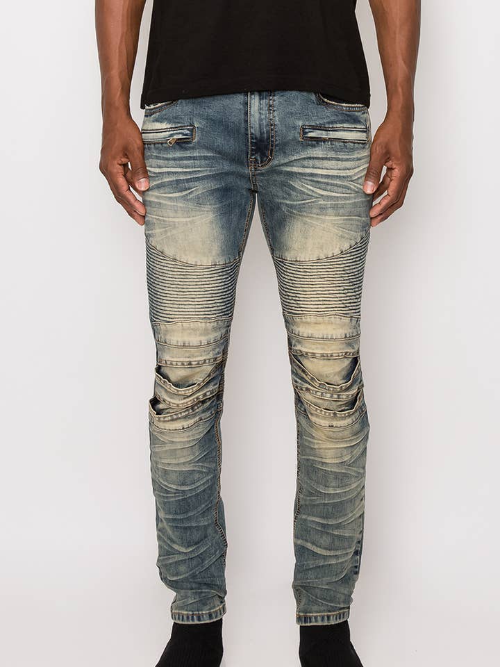 Victorious - Wholesale Jeans - Men's - DL1083 Creased Biker Denim Jeans Pre-Pack