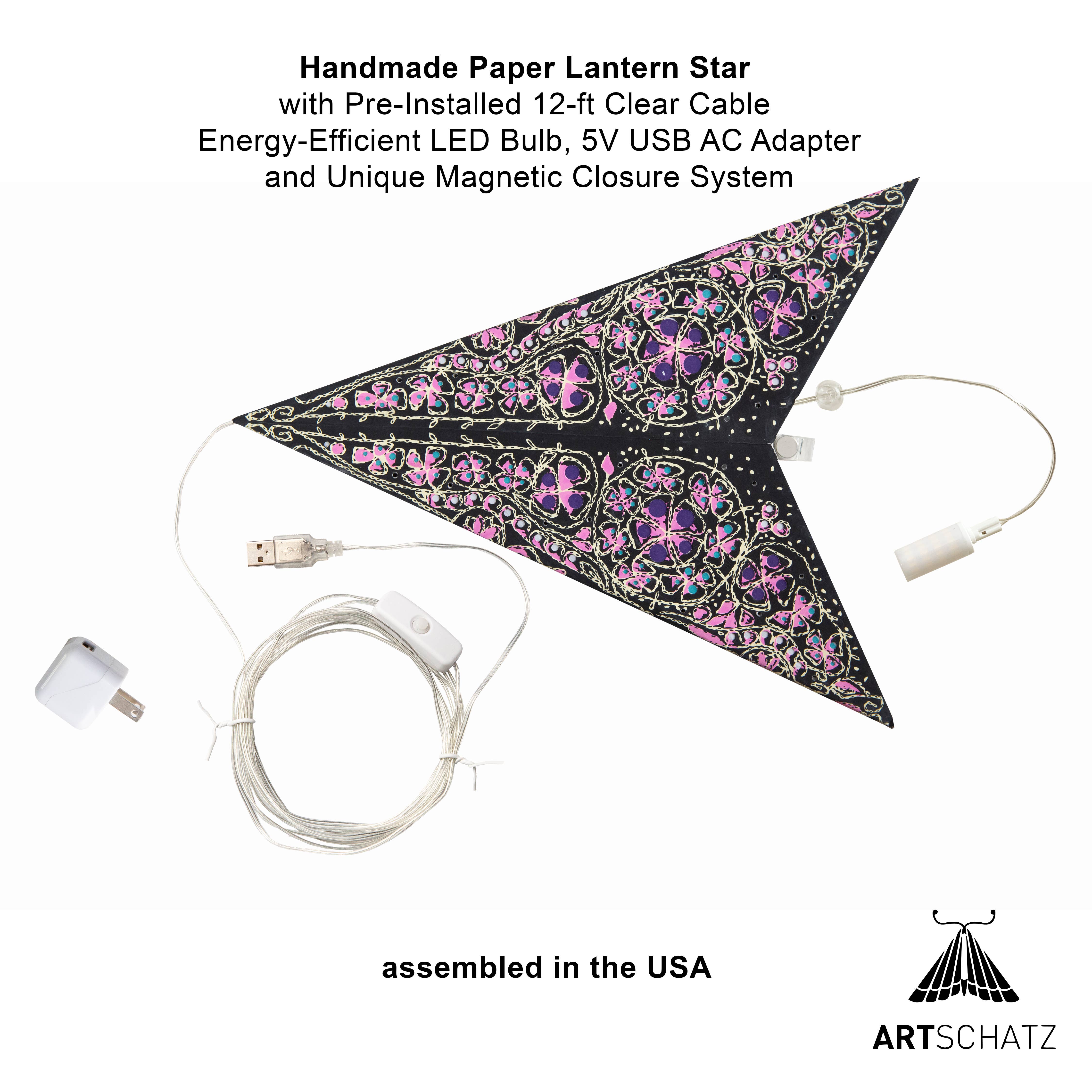 Artschatz LLC – wholesale Paper lantern/lamp – Cathedral 5 Point 24" turquoise/violet Paper Star Lantern2