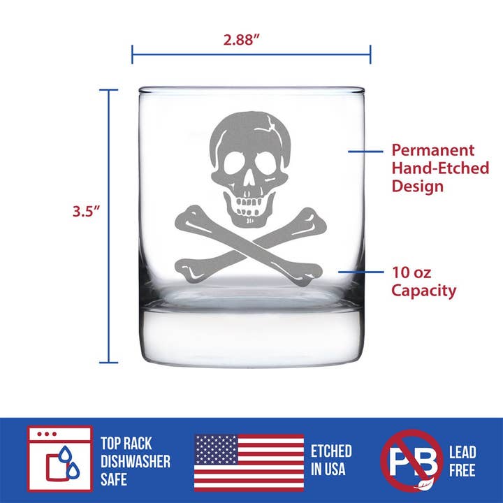 bevvee - Wholesale Cocktail/liquor glass - Skull and Crossbones Whiskey Rocks Glass - Pirate Gifts5